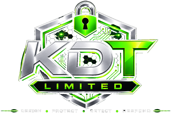 KDT Limited shield emblem with padlock — Design, Protect, Detect, Respond